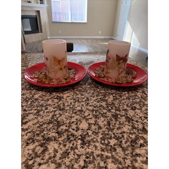 Pair Of Flickering Flameless Candle D4 x H6, Butterfly Battery Operated - Picture 2 of 10